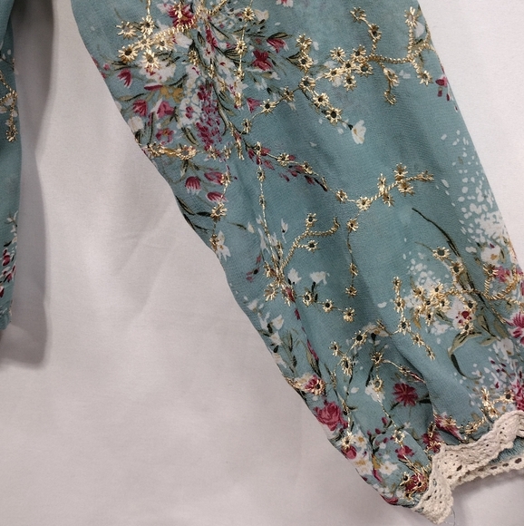 Sunday Seoul Floral Eyelet Babydoll Top Women's S Blue Artsy Cottagecore Retro - Picture 5 of 10